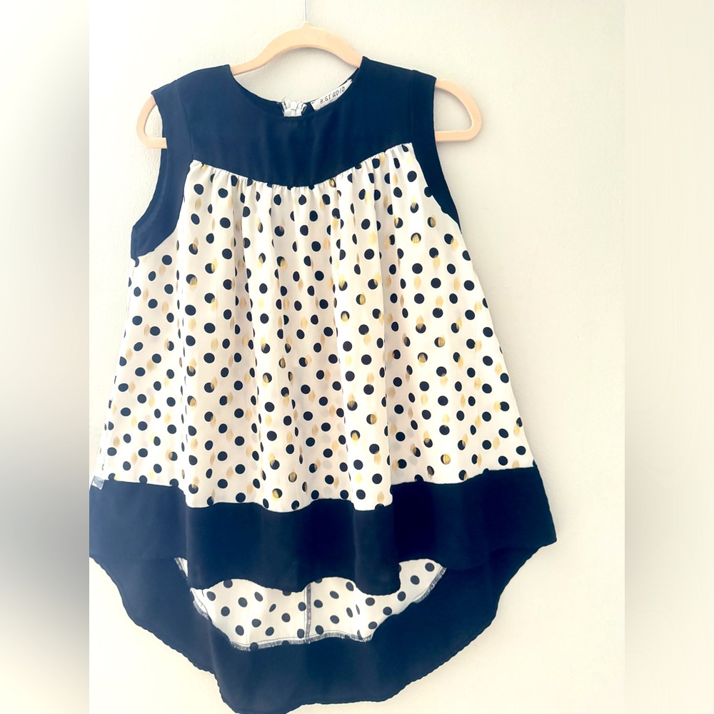 H: Studio ducktail blouses, size M, black and white with gold sparkles. B-3